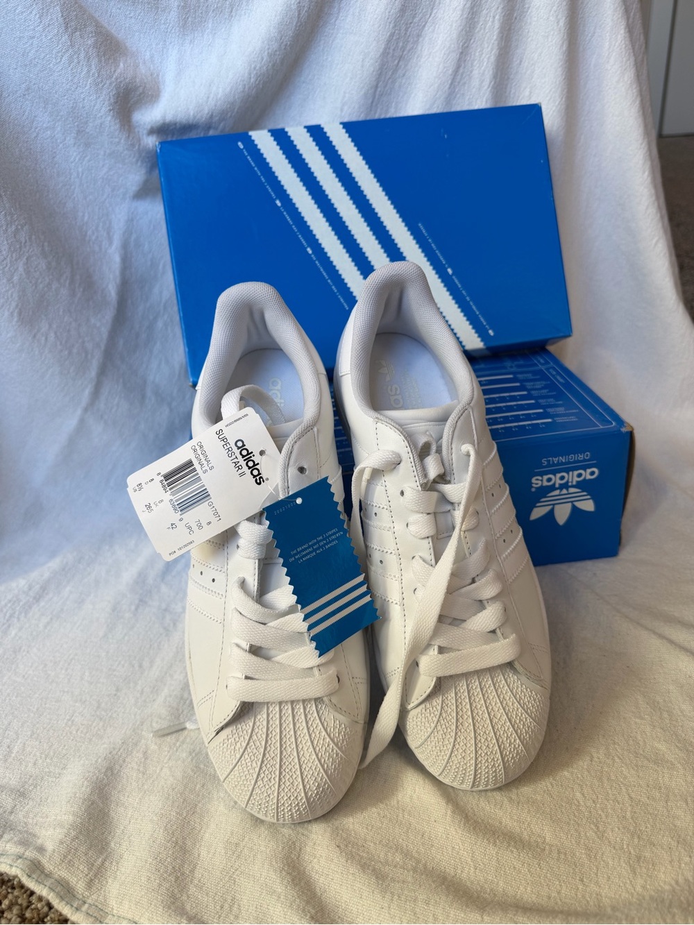 NIB Adidas Originals Superstar II Triple White Sneakers Men 8/Women 9.5 G17071 - Picture 2 of 8